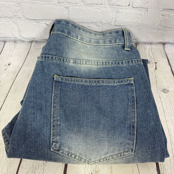 Jeans Men's Medium Wide Leg Hip Hop Baggy Washed Denim Pants Y2K Streetwear - Picture 1 of 11